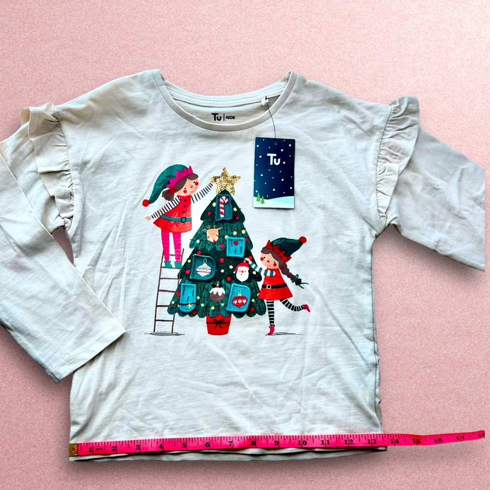 NEW! Girl’s Christmas Advent Long sleeve ruffle shirt size:5-6 y/o (110-116cm) - Picture 11 of 17